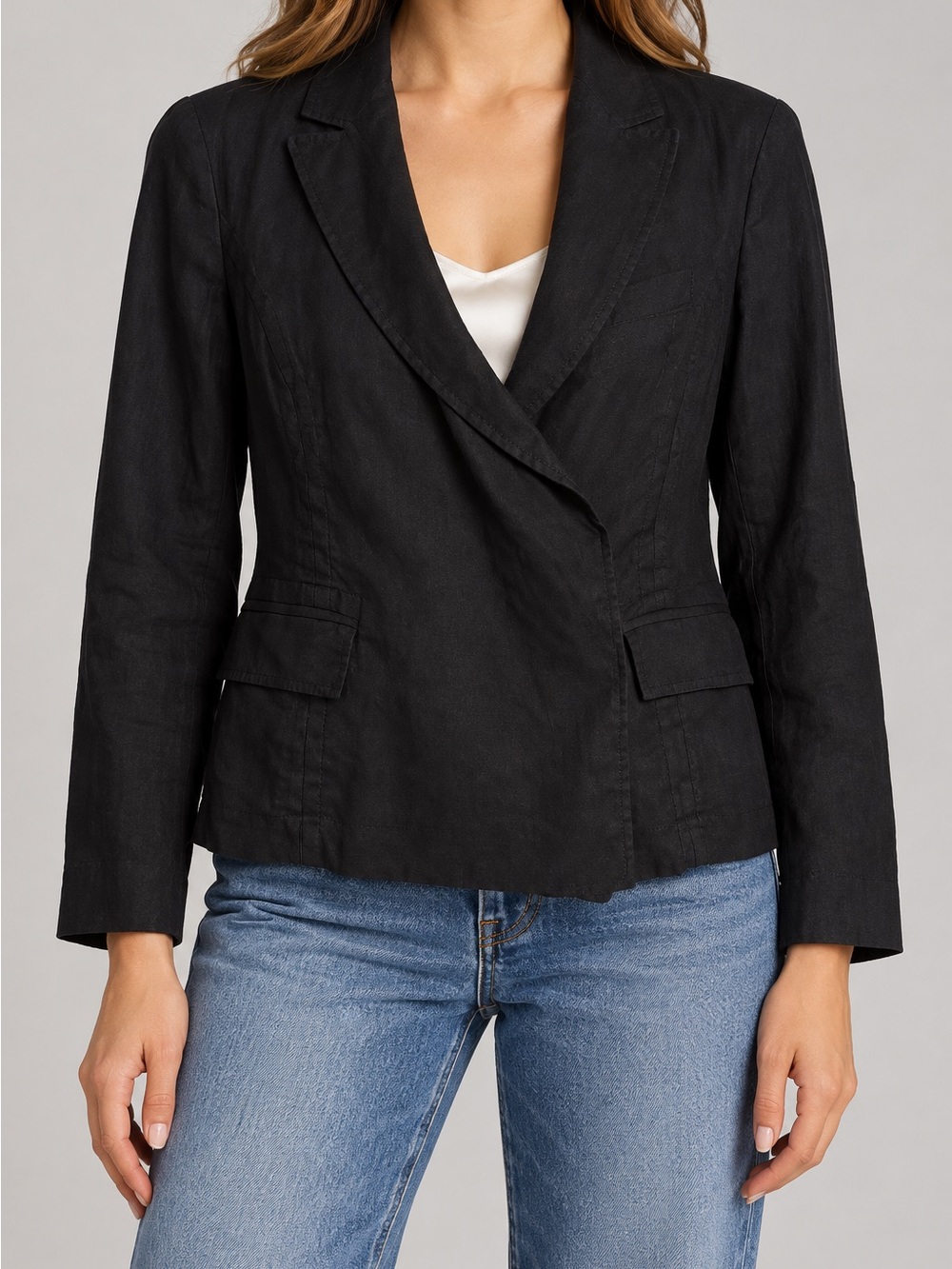 Diane Von Furstenberg Black Linen Blend Wrap Style Blazer Jacket Sz. 4